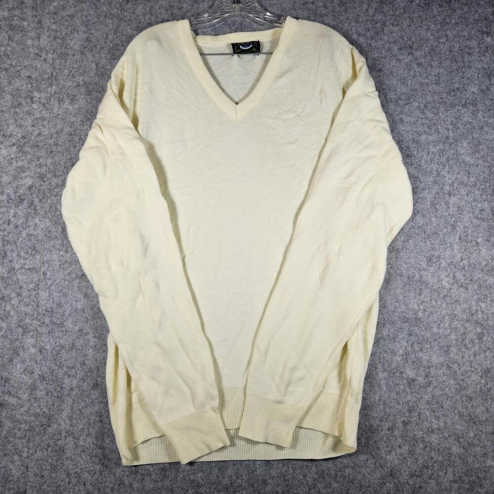 VTG Jantzen Mens Ivory V-Neck Sweater Preppy Golf Classic Size XL Tall
